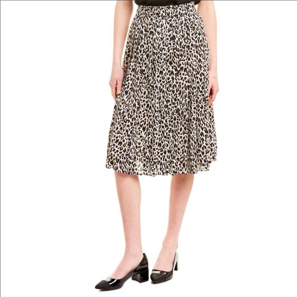 J. Crew Leopard Print Pleated Silk Skirt
